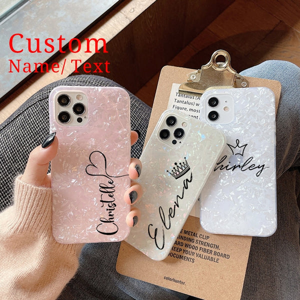 Love Custom Name Phone Case Crown Pattern For iphone 11 12 Pro MAX SE 6 6S 7 8 Plus X XS XR XS Max Mini Shell Texture Sparkling
