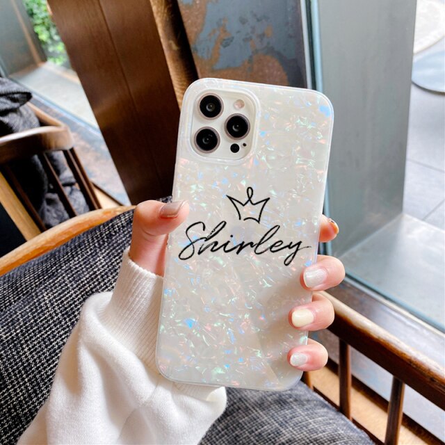 Love Custom Name Phone Case Crown Pattern For iphone 11 12 Pro MAX SE 6 6S 7 8 Plus X XS XR XS Max Mini Shell Texture Sparkling