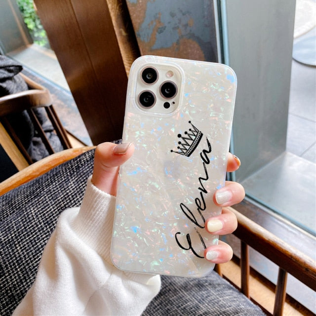 Love Custom Name Phone Case Crown Pattern For iphone 11 12 Pro MAX SE 6 6S 7 8 Plus X XS XR XS Max Mini Shell Texture Sparkling