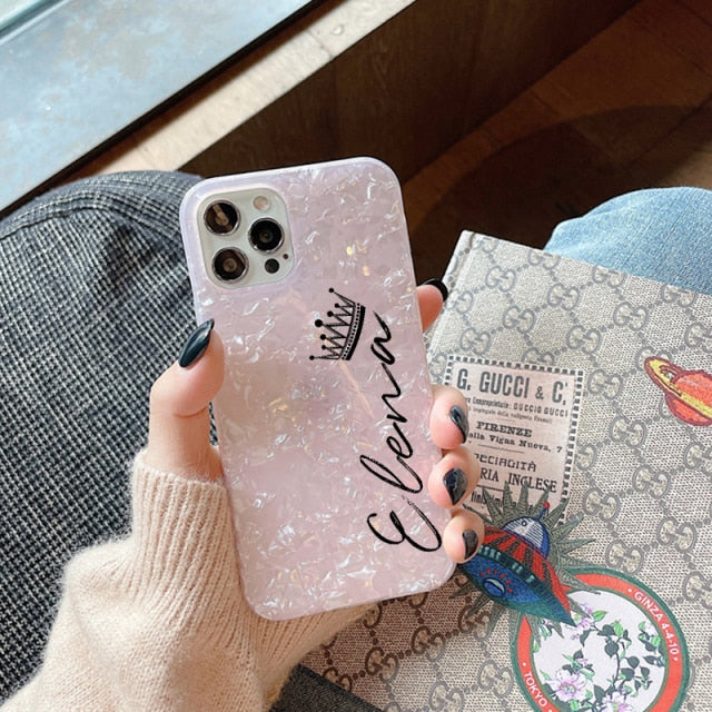 Love Custom Name Phone Case Crown Pattern For iphone 11 12 Pro MAX SE 6 6S 7 8 Plus X XS XR XS Max Mini Shell Texture Sparkling