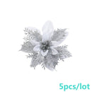 5pcs Artificial Christmas Flowers Glitter Fake Flowers Merry Christmas Tree Decoration Home DIY Xmas Gifts Ornament Navidad 2021