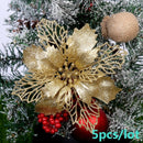 5pcs Artificial Christmas Flowers Glitter Fake Flowers Merry Christmas Tree Decoration Home DIY Xmas Gifts Ornament Navidad 2021