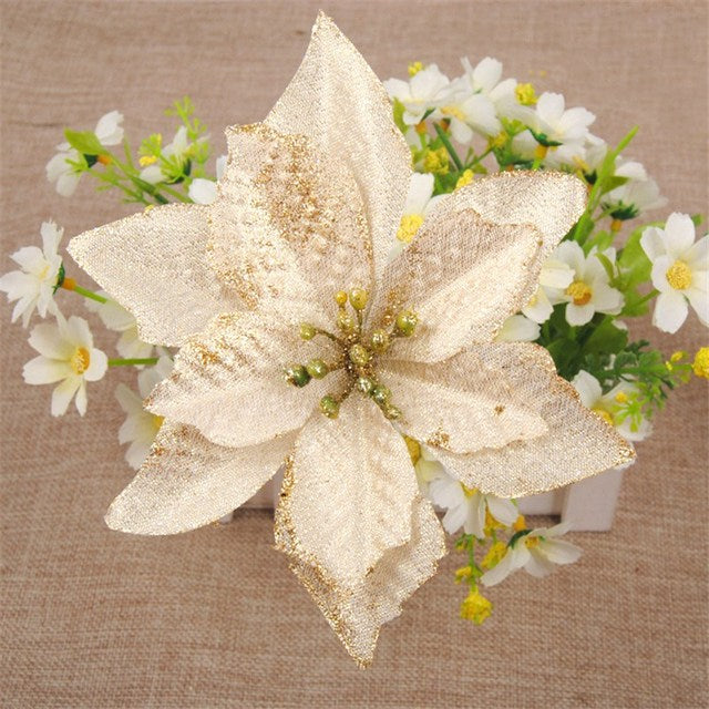 5pcs Artificial Christmas Flowers Glitter Fake Flowers Merry Christmas Tree Decoration Home DIY Xmas Gifts Ornament Navidad 2021