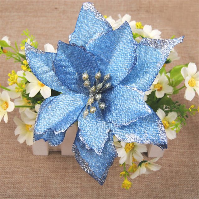 5pcs Artificial Christmas Flowers Glitter Fake Flowers Merry Christmas Tree Decoration Home DIY Xmas Gifts Ornament Navidad 2021