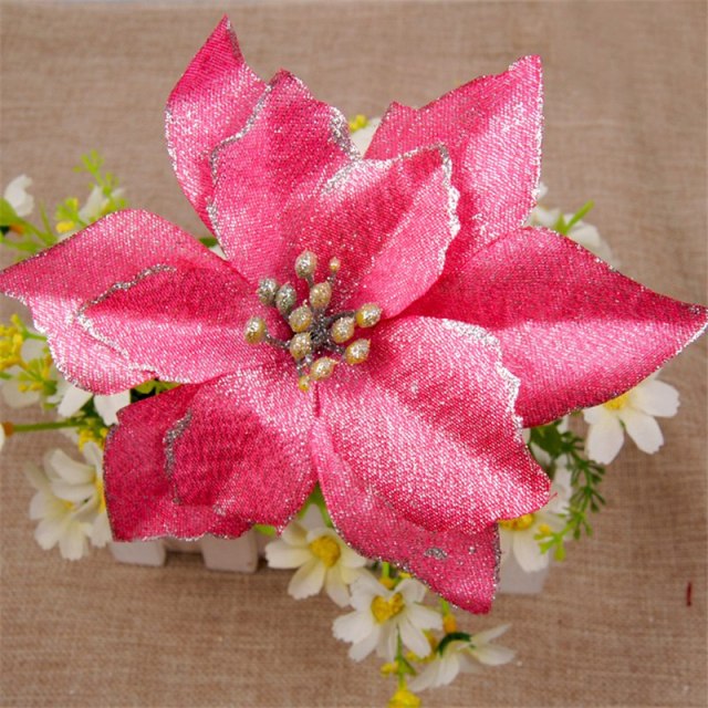 5pcs Artificial Christmas Flowers Glitter Fake Flowers Merry Christmas Tree Decoration Home DIY Xmas Gifts Ornament Navidad 2021
