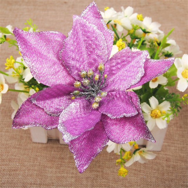 5pcs Artificial Christmas Flowers Glitter Fake Flowers Merry Christmas Tree Decoration Home DIY Xmas Gifts Ornament Navidad 2021