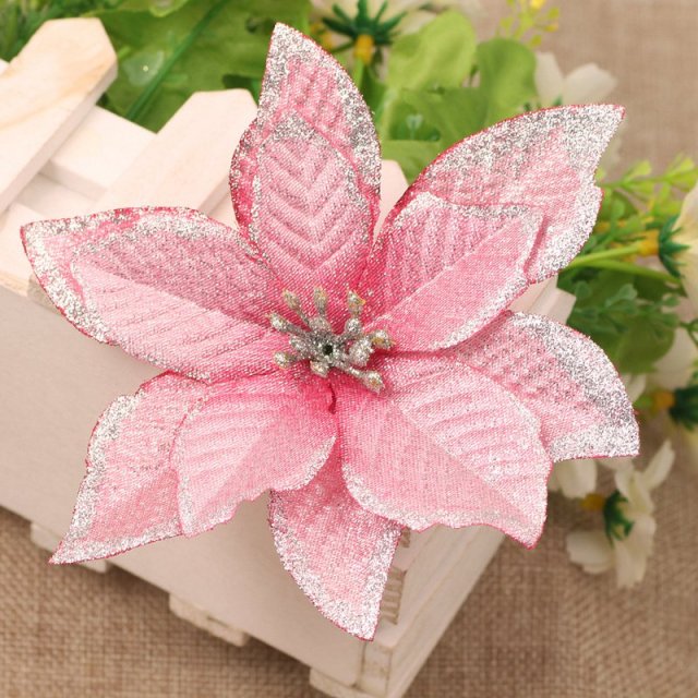 5pcs Artificial Christmas Flowers Glitter Fake Flowers Merry Christmas Tree Decoration Home DIY Xmas Gifts Ornament Navidad 2021