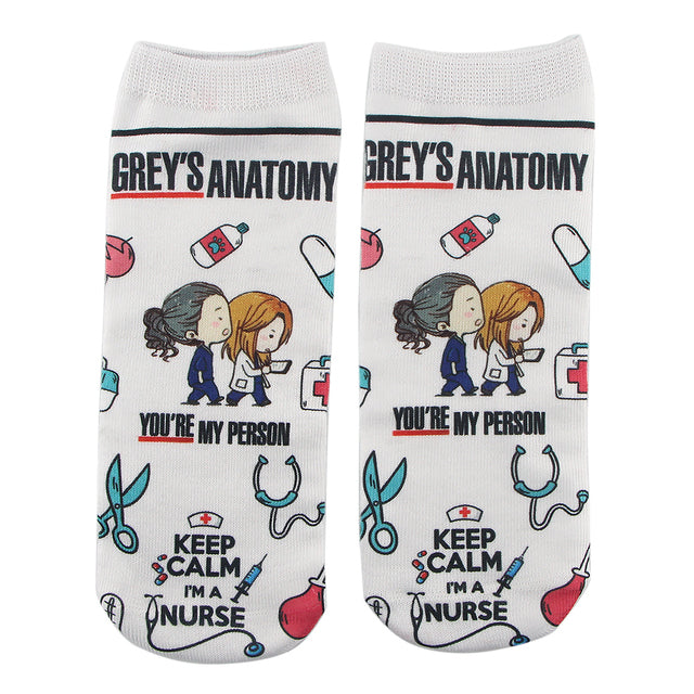 DZ1645 Doctor Nurse Print Grey's Anatomy Cotton Happy Socks Casual Creative Soft Comfortable Funny Novelty Men Woman Fans Gifts