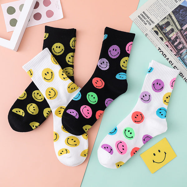 Dreamlikelin Spring Autumn Woman Funny Cotton Socks Smiley Print Korean Style Kawaii Smile Face Socks