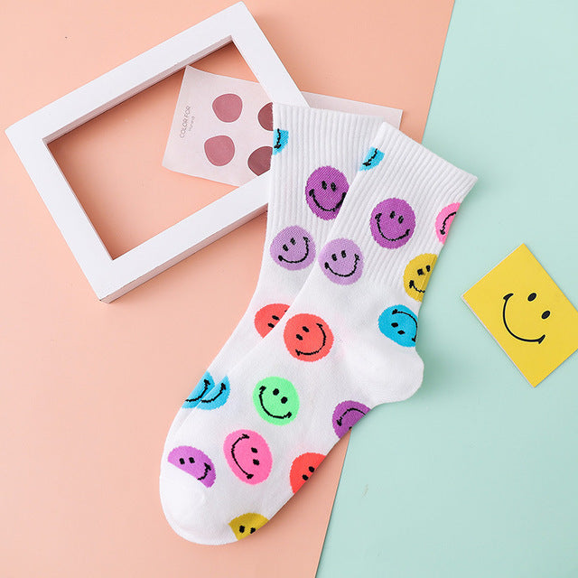 Dreamlikelin Spring Autumn Woman Funny Cotton Socks Smiley Print Korean Style Kawaii Smile Face Socks