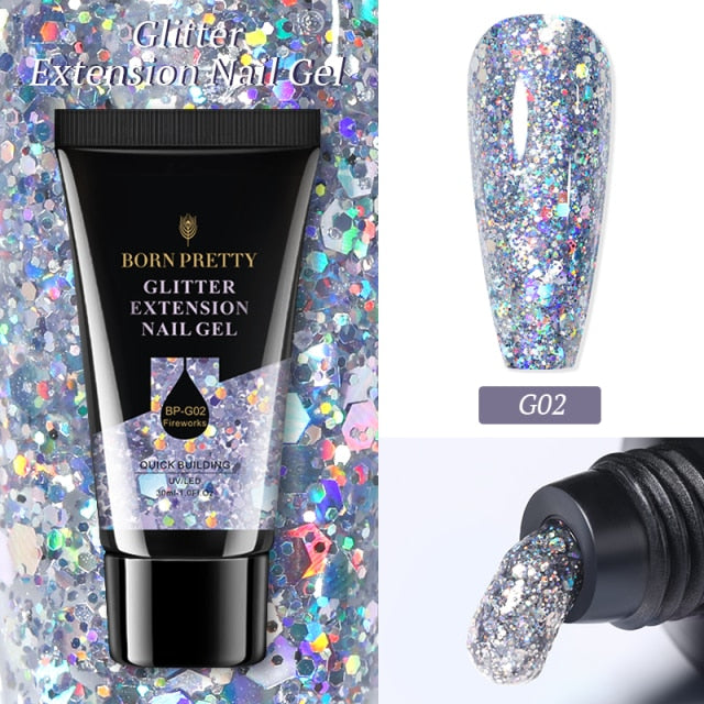 BORN PRETTY Extension Nail Gel Nail Polish Acrylic Nail Glitter Sequins Soak Off UV Extend Gel For Nail Extensions 30/20ml