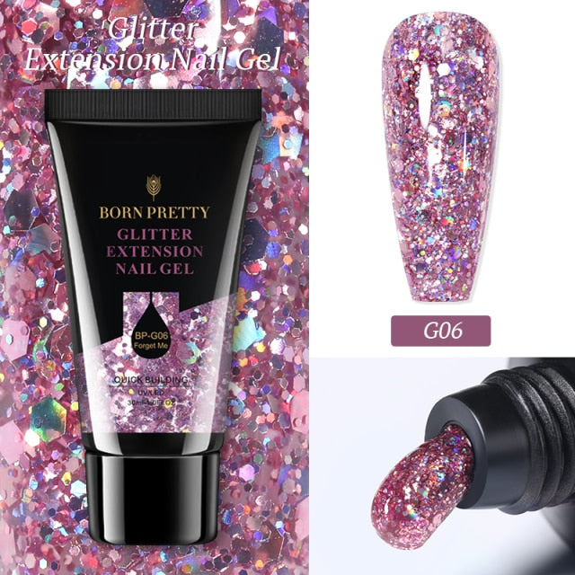 BORN PRETTY Extension Nail Gel Nail Polish Acrylic Nail Glitter Sequins Soak Off UV Extend Gel For Nail Extensions 30/20ml