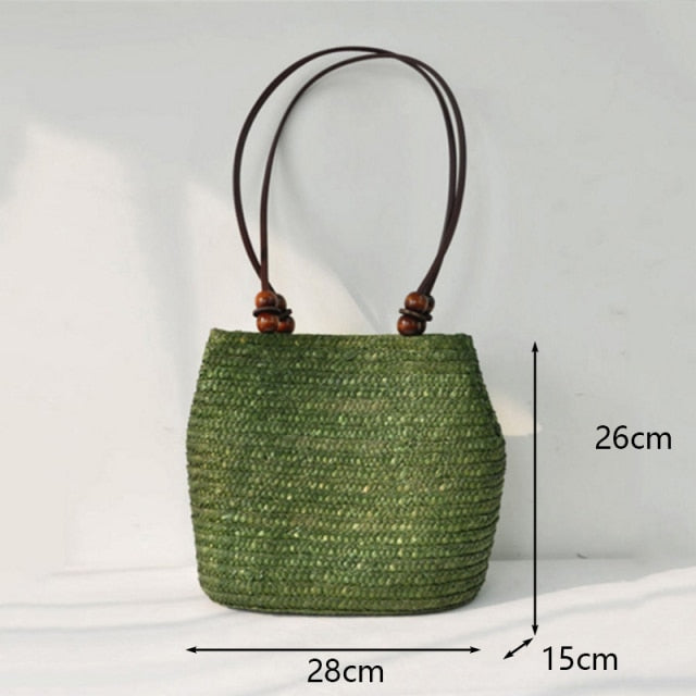 Round Straw Beach Bag Vintage Handmade Woven Shoulder Bag Raffia circle Rattan bags Bohemian Summer Vacation Casual Bags