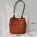 Round Straw Beach Bag Vintage Handmade Woven Shoulder Bag Raffia circle Rattan bags Bohemian Summer Vacation Casual Bags