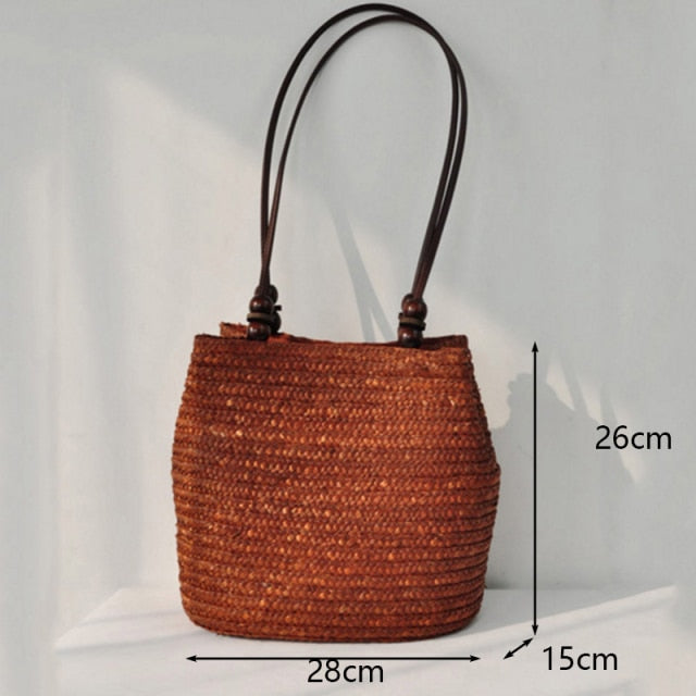 Round Straw Beach Bag Vintage Handmade Woven Shoulder Bag Raffia circle Rattan bags Bohemian Summer Vacation Casual Bags