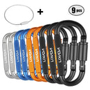 Lixada 9 PCS Survival D-ring Locking Carabiner Clip Set Screw Lock Hanging Hook Buckle Karabiner Camping Climbing Equipment