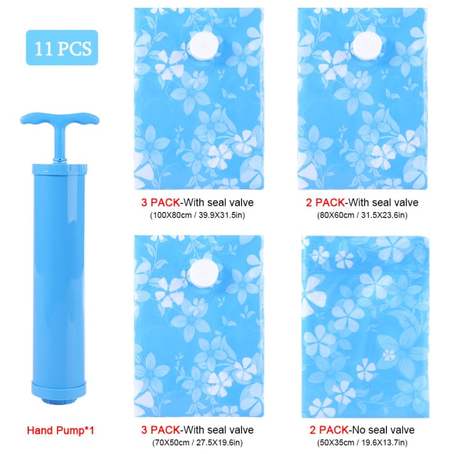 7- 11PCS Thickened Vacuum Storage Bag For Cloth Compressed Bags with Hand Pump Reusable Blanket Clothes Quilt Organizer Travel