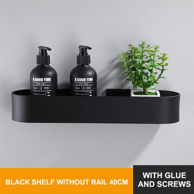 Bathroom Shelf Rack Kitchen Wall Shelves Bath Towel Holder Black Shower Storage Basket Kitchen Organizer Bathroom Accessories