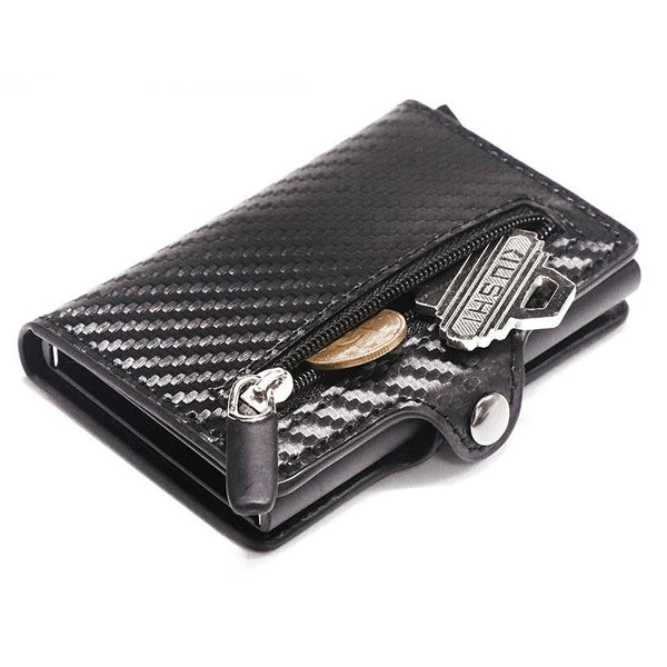 2021  RFID Card Holder with Organizer Coin Pocket Fashion Carbon Fiber Credit Card Holder Men Slim Wallet Anti-theft Card Case