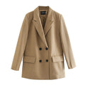 TOPPIES 2021 Womens Long Blazer Double Breasted Suit Jacket Loose Oversize Coat Solid Color Formal Blazer