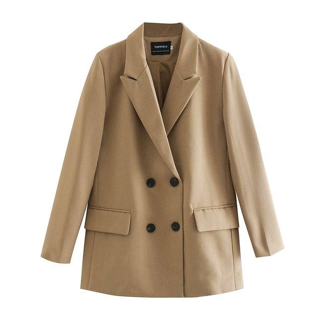 TOPPIES 2021 Womens Long Blazer Double Breasted Suit Jacket Loose Oversize Coat Solid Color Formal Blazer
