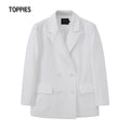 TOPPIES 2021 Womens Long Blazer Double Breasted Suit Jacket Loose Oversize Coat Solid Color Formal Blazer