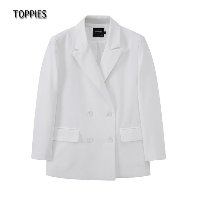 TOPPIES 2021 Womens Long Blazer Double Breasted Suit Jacket Loose Oversize Coat Solid Color Formal Blazer