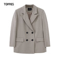 TOPPIES 2021 Womens Long Blazer Double Breasted Suit Jacket Loose Oversize Coat Solid Color Formal Blazer