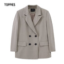 TOPPIES 2021 Womens Long Blazer Double Breasted Suit Jacket Loose Oversize Coat Solid Color Formal Blazer