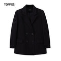 TOPPIES 2021 Womens Long Blazer Double Breasted Suit Jacket Loose Oversize Coat Solid Color Formal Blazer