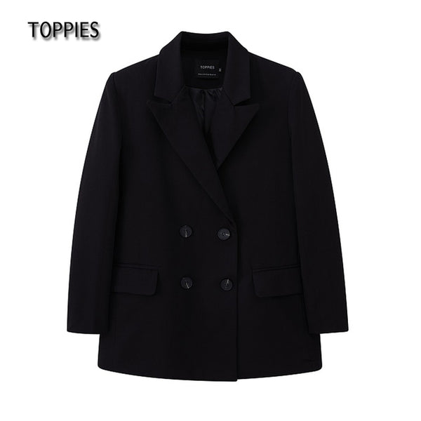 TOPPIES 2021 Womens Long Blazer Double Breasted Suit Jacket Loose Oversize Coat Solid Color Formal Blazer