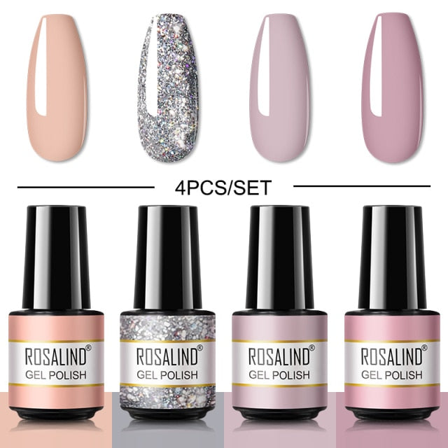ROSALIND Gel Nail Polish Set 4/6PCS Mix Color Nail Kit For Manicure Nail Polish Vernis Semi Permanent UV Lamp Gellak Nail Kit