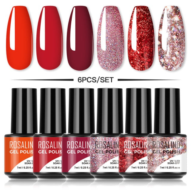 ROSALIND Gel Nail Polish Set 4/6PCS Mix Color Nail Kit For Manicure Nail Polish Vernis Semi Permanent UV Lamp Gellak Nail Kit