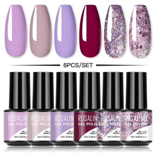 ROSALIND Gel Nail Polish Set 4/6PCS Mix Color Nail Kit For Manicure Nail Polish Vernis Semi Permanent UV Lamp Gellak Nail Kit