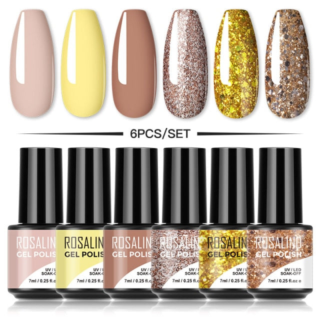 ROSALIND Gel Nail Polish Set 4/6PCS Mix Color Nail Kit For Manicure Nail Polish Vernis Semi Permanent UV Lamp Gellak Nail Kit