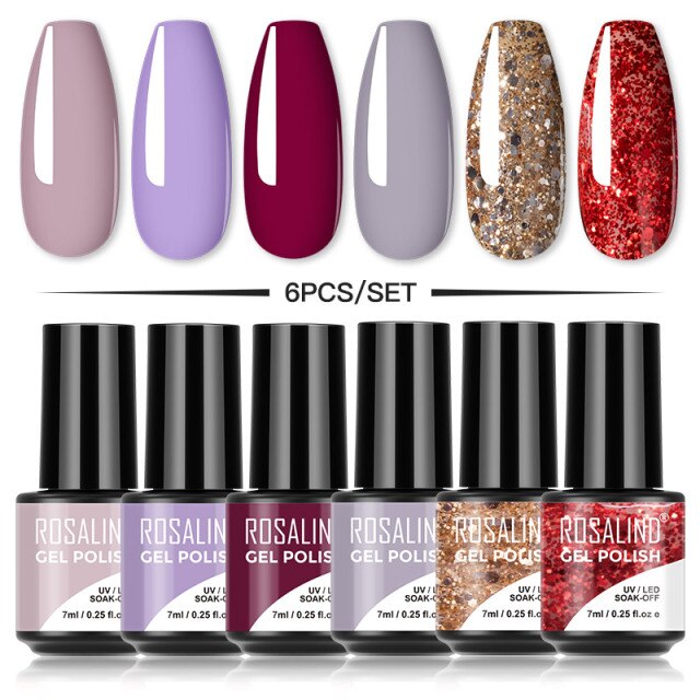 ROSALIND Gel Nail Polish Set 4/6PCS Mix Color Nail Kit For Manicure Nail Polish Vernis Semi Permanent UV Lamp Gellak Nail Kit
