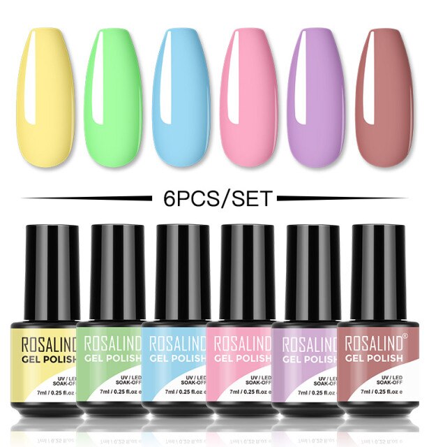 ROSALIND Gel Nail Polish Set 4/6PCS Mix Color Nail Kit For Manicure Nail Polish Vernis Semi Permanent UV Lamp Gellak Nail Kit