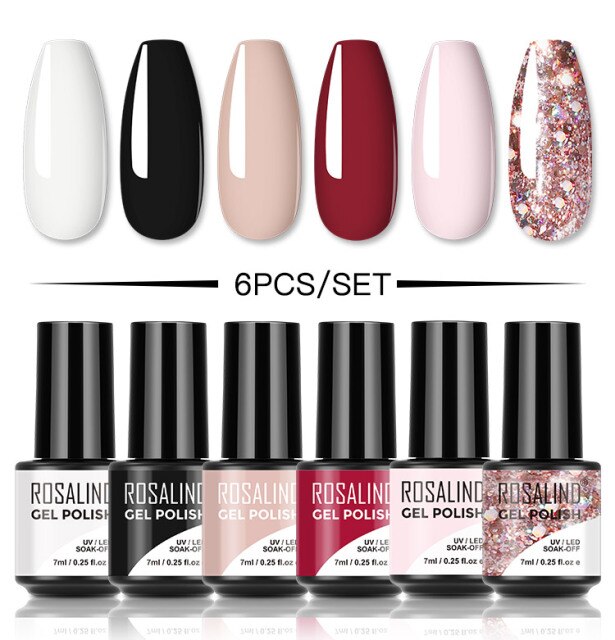 ROSALIND Gel Nail Polish Set 4/6PCS Mix Color Nail Kit For Manicure Nail Polish Vernis Semi Permanent UV Lamp Gellak Nail Kit