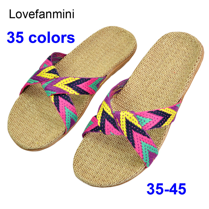 Natural linen slippers summer home indoor sandals men's women's unisex spring and autumn couples landing guests flax Non-slip522