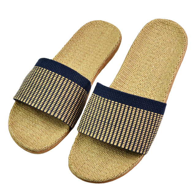 Natural linen slippers summer home indoor sandals men's women's unisex spring and autumn couples landing guests flax Non-slip522