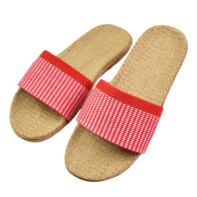 Natural linen slippers summer home indoor sandals men's women's unisex spring and autumn couples landing guests flax Non-slip522