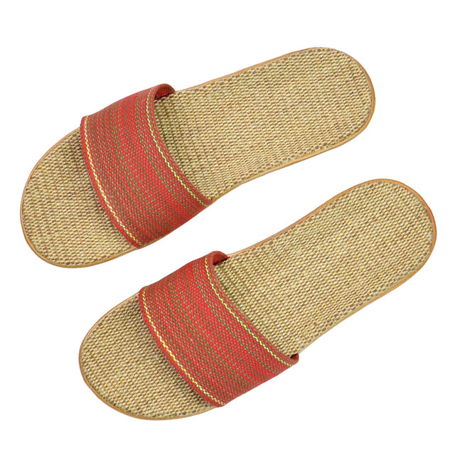 Natural linen slippers summer home indoor sandals men's women's unisex spring and autumn couples landing guests flax Non-slip522