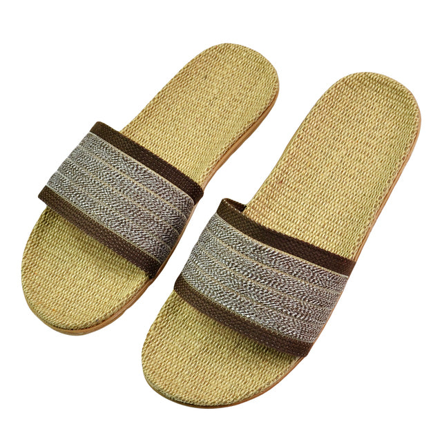 Natural linen slippers summer home indoor sandals men's women's unisex spring and autumn couples landing guests flax Non-slip522