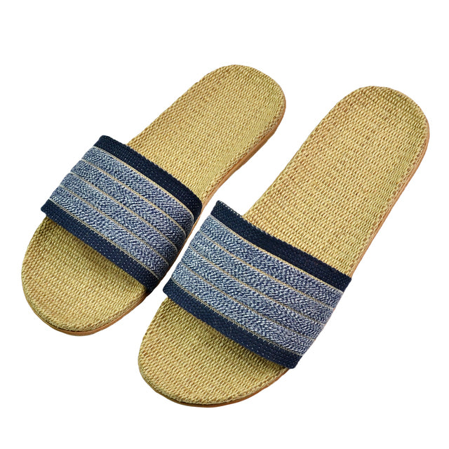Natural linen slippers summer home indoor sandals men's women's unisex spring and autumn couples landing guests flax Non-slip522