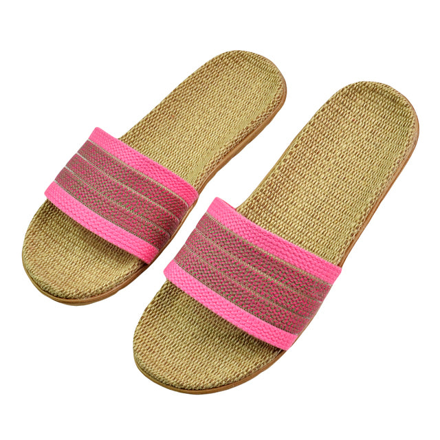 Natural linen slippers summer home indoor sandals men's women's unisex spring and autumn couples landing guests flax Non-slip522