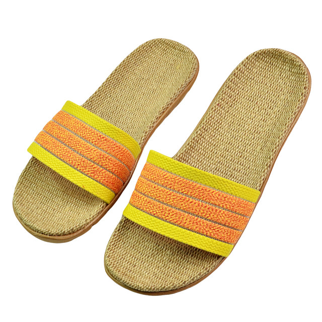 Natural linen slippers summer home indoor sandals men's women's unisex spring and autumn couples landing guests flax Non-slip522