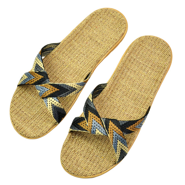 Natural linen slippers summer home indoor sandals men's women's unisex spring and autumn couples landing guests flax Non-slip522
