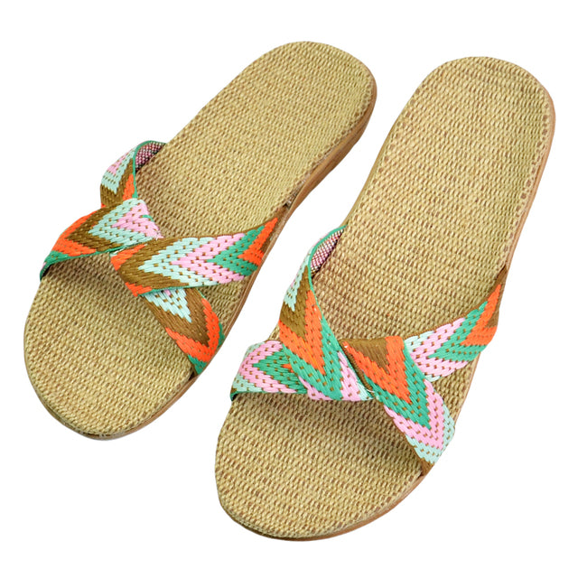 Natural linen slippers summer home indoor sandals men's women's unisex spring and autumn couples landing guests flax Non-slip522