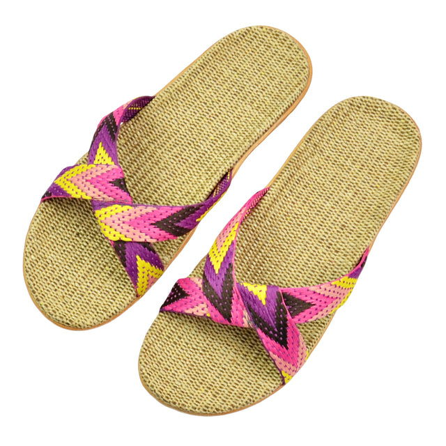 Natural linen slippers summer home indoor sandals men's women's unisex spring and autumn couples landing guests flax Non-slip522