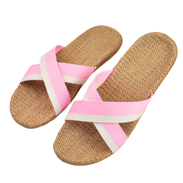 Natural linen slippers summer home indoor sandals men's women's unisex spring and autumn couples landing guests flax Non-slip522